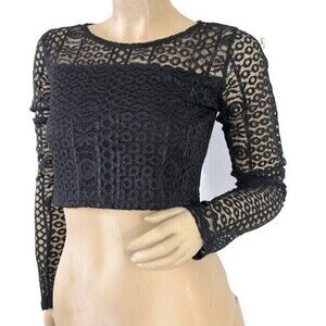 Poof Women's Black Bolero Long Sleeves Lace Top Size Med